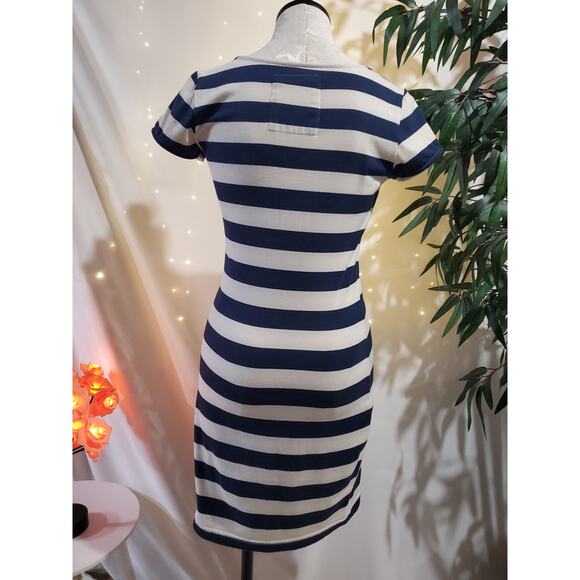 Claudio Milano Nautical Stripe Short Sleeve Cotton Bodycon Dress Womens Size L - Picture 3 of 7